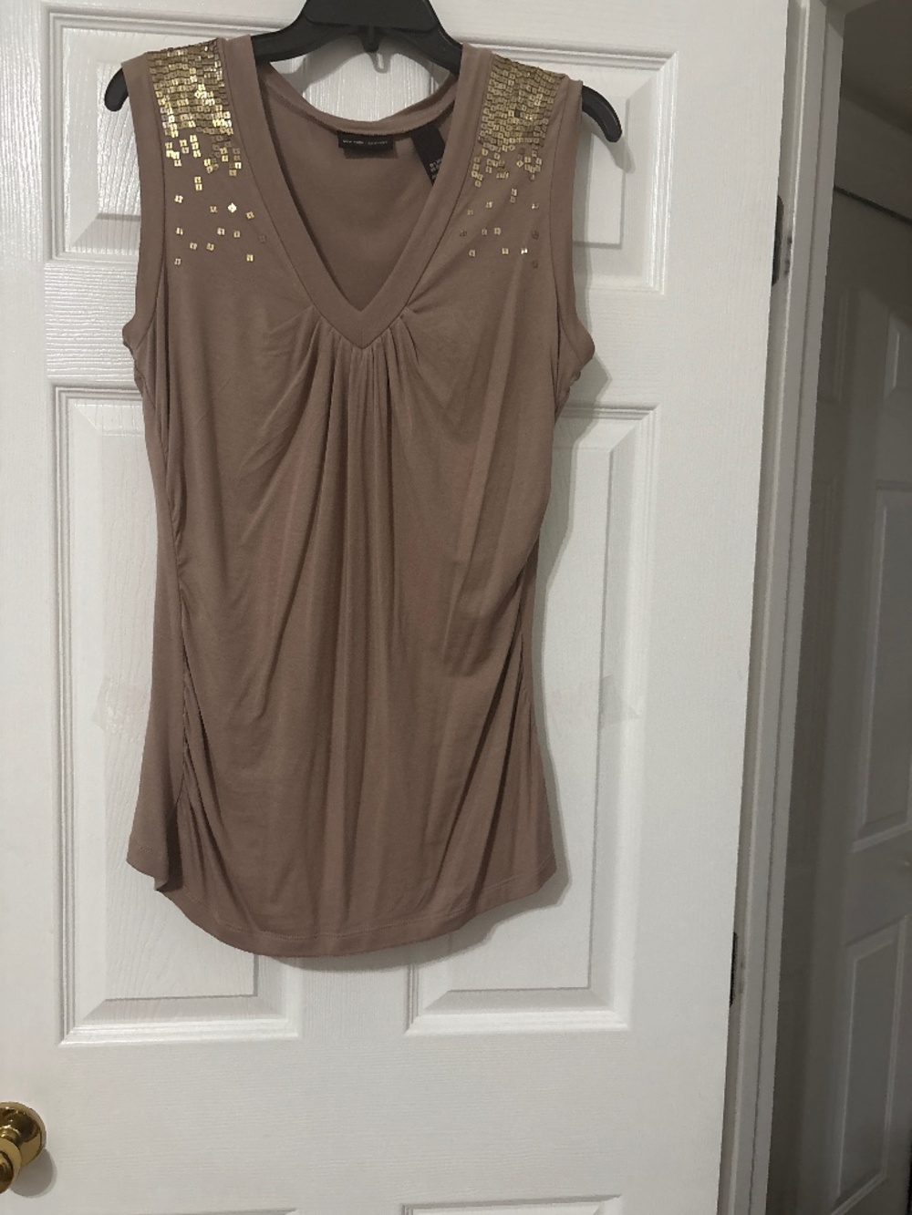 Women’s Taupe Blouse w/Gold Embellishments